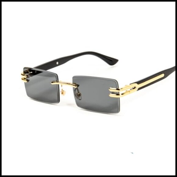 Retro Square Rimless Sunglasses Gold Frame Gradient Lens Unisex Trendy Hip Hop